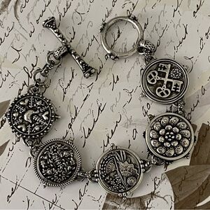 Lucky Brand Antique Silver Swivel Coin Toggle Bracelet